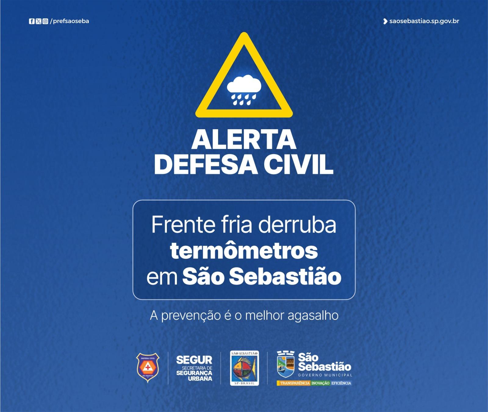 SÃO SEBASTIÃO: DEFESA CIVIL ALERTA PARA FRIO INTENSO