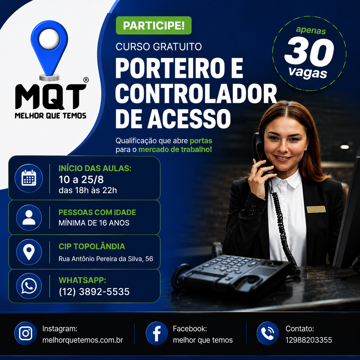 SÃO SEBASTIÃO:CURSO GRATUITO DE PORTEIRO ABRE 30 VAGAS
