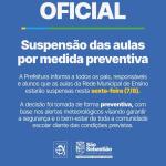 SÃO SEBASTIÃO SUSPENDE AULAS DA REDE MUNICIPAL