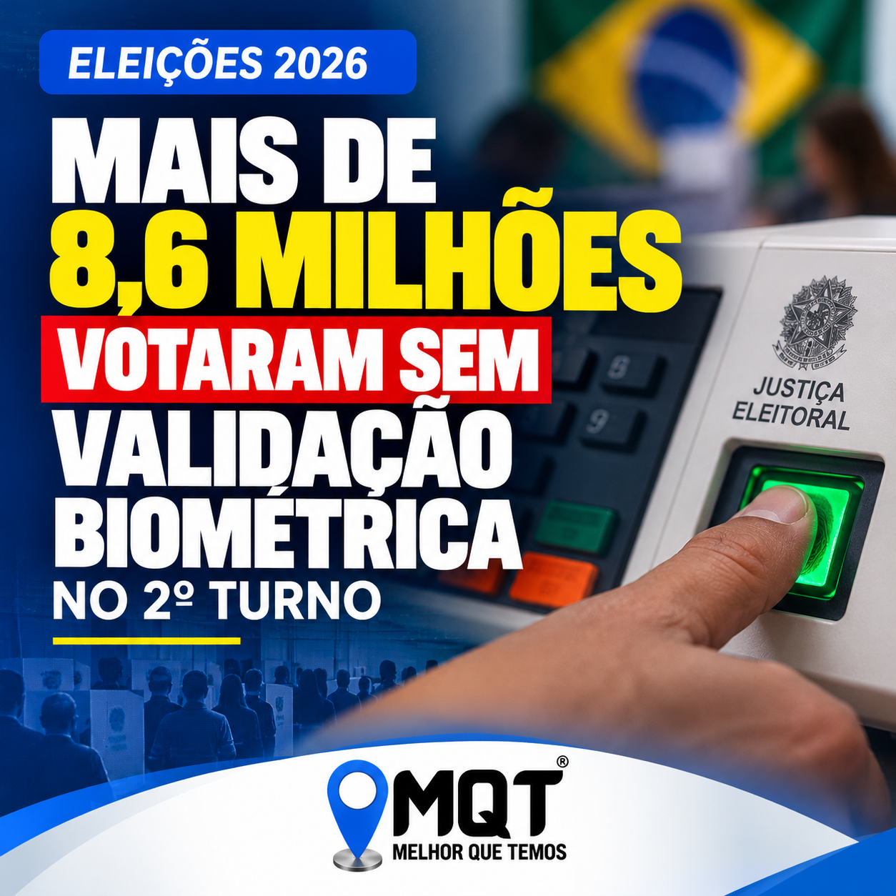 Eleições 2026: mais de 8,6 milhões votaram sem validação biométrica no 2º turno!